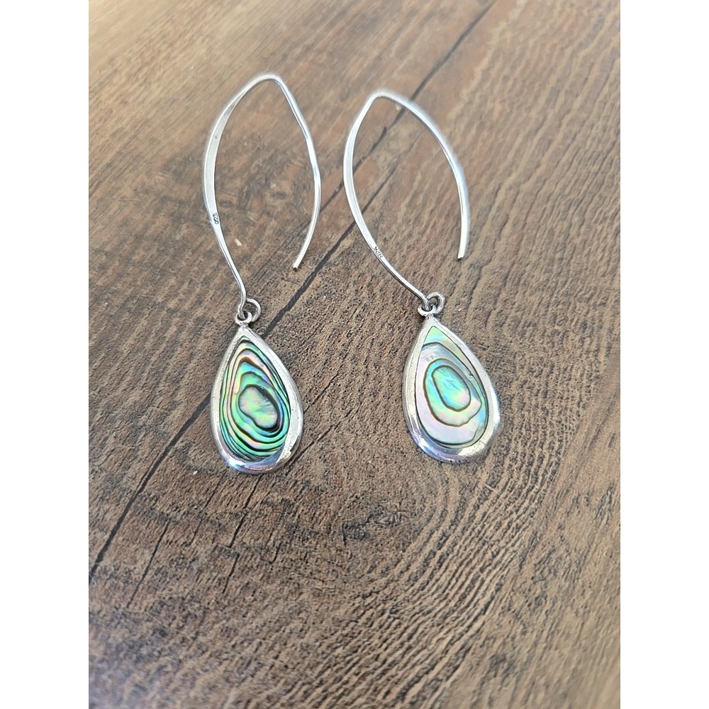 VTG 925 CFJ THAI Sterling Abalone Teardrop Shell Inlay Drop/Dangling Earrings